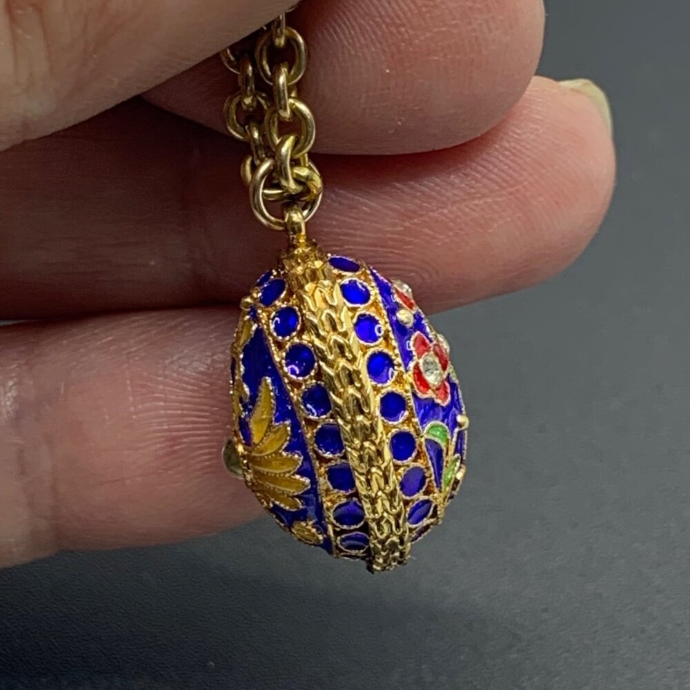 12K Gold Filled Ornate Enamel Egg Pendant  Enamel Cross on 19" Cable Chain - Picture 7 of 16